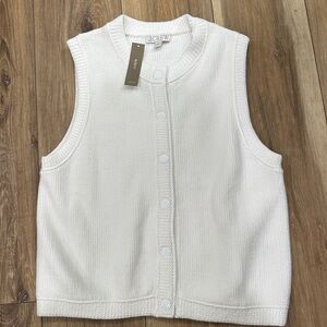 NWT J. Crew Large Lg White Sleeveless 100% Cotton Sweater Vest Snaps-up  12 14
